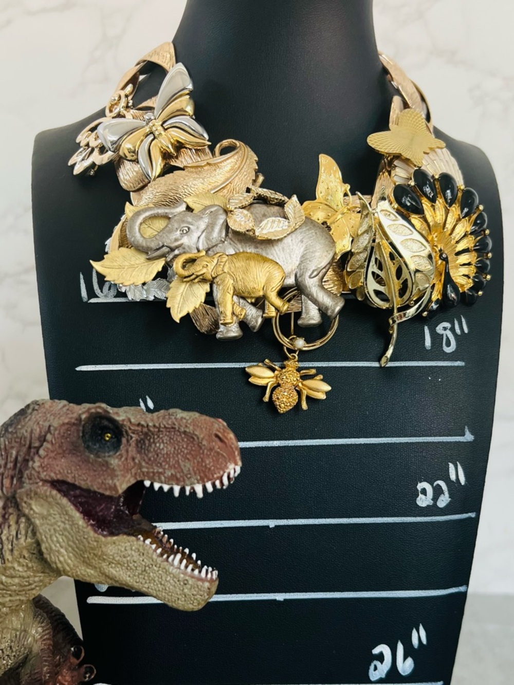 Upcycled Vintage Brooch Necklace "Earth Treasures" 16in - Picture 3 of 10